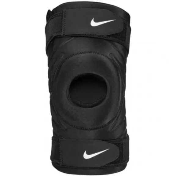 NIKE PRO OPEN KNEE SLEEVE WITH STRAP BLACK/WHITE L NIKE PRO OPEN KNEE SLEEVE WITH STRAP BLACK/WHITE L