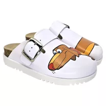   16202 -es női Dr Feet bőr papucs - feher   Spirit a kutya   mintas
