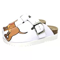   16202 -es női Dr Feet bőr papucs - feher   Spirit a kutya   mintas