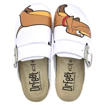   16202 -es női Dr Feet bőr papucs - feher   Spirit a kutya   mintas