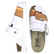   16202 -es női Dr Feet bőr papucs - feher   Spirit a kutya   mintas