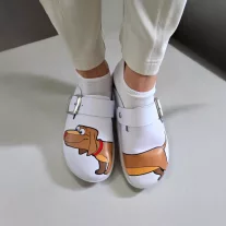   16202 -es női Dr Feet bőr papucs - feher   Spirit a kutya   mintas
