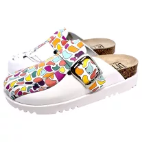 16202 -es női Dr Feet bőr papucs - feher zsiraf mintas