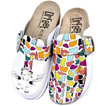 16202 -es női Dr Feet bőr papucs - feher zsiraf mintas