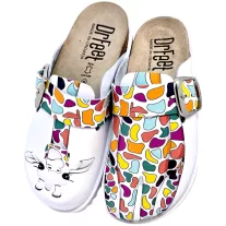 16202 -es női Dr Feet bőr papucs - feher zsiraf mintas