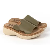 21005 -os női Dr Feet bőr papucs - oliva zold