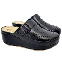 3021 -es női Dr Feet bőr papucs - fekete