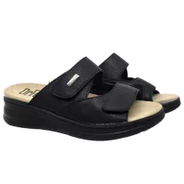   5012 -es női Dr Feet bőr papucs - fekete - kivehető talpbetet