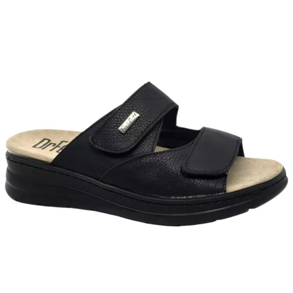 5012 -es női Dr Feet bőr papucs - fekete - kivehető talpbetet 5012 -es női Dr Feet bőr papucs - fekete - kivehető talpbetet