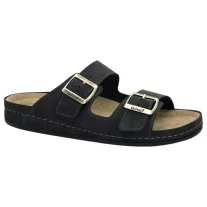 8003 -as ferfi Dr Feet bőr papucs - fekete