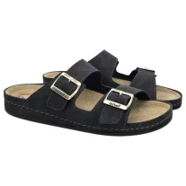 8003 -as ferfi Dr Feet bőr papucs - fekete
