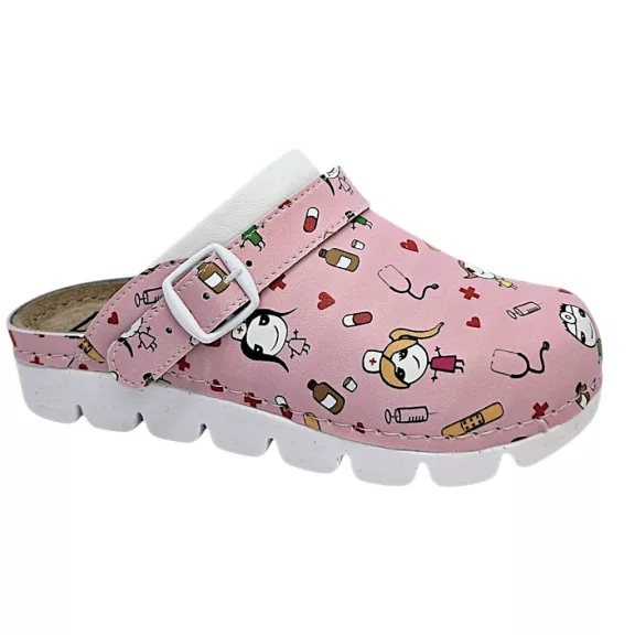 9010 -es női Dr Feet bőr papucs - rozsaszin orvos mintas 9010 -es női Dr Feet bőr papucs - rozsaszin orvos mintas