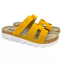 9018 -as női Dr Feet bőr papucs - mustar sarga