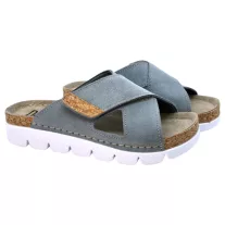 9019 -es női Dr Feet bőr papucs - vilagos kek