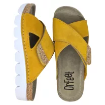 9019 -es női Dr Feet bőr papucs - mustar sarga