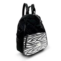   Zellia Női Hátizsák 24045 Fekete Steppelt - Vízlepergetős - Lakk Zebra Minta -