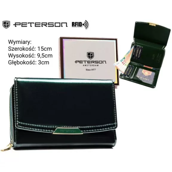 Peterson női műbőr pénztárca PTN 001-LAK – zöld Peterson női műbőr pénztárca PTN 001-LAK – zöld