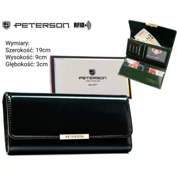 Peterson női műbőr pénztárca PTN 006-LAK – zöld Peterson női műbőr pénztárca PTN 006-LAK – zöld