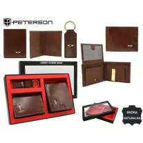   Peterson férfi pénztárca ajándékszett PTN SET3-N79-VT – barna