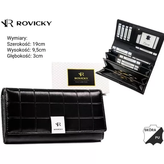 Rovicky női bőr és műbőr pénztárca RPX-24A-3 – fekete Rovicky női bőr és műbőr pénztárca RPX-24A-3 – fekete